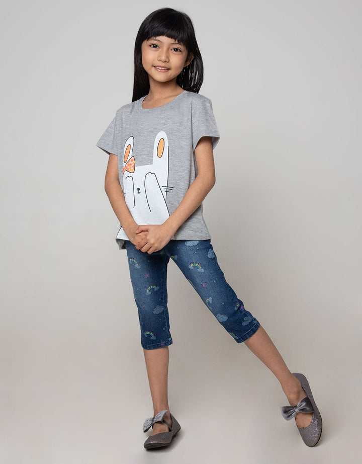 Little M Denim Long Pants Crop Fullprint Rainbow