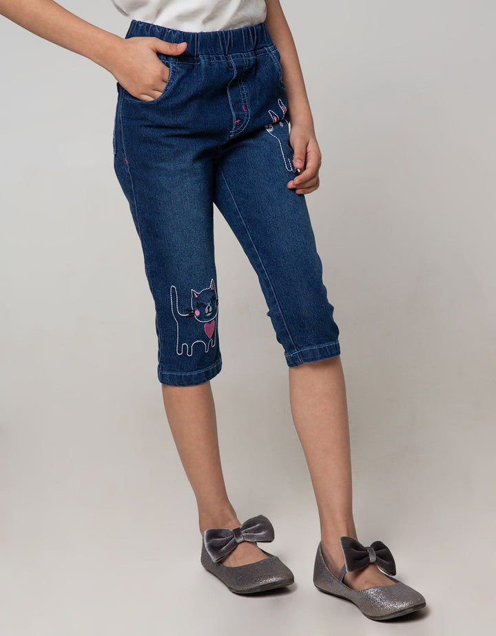 Little M Denim Long Pants Crop Bunny Cat