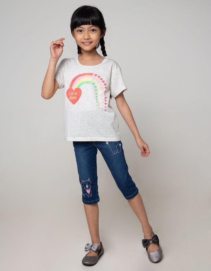 Little M Denim Long Pants Crop Bunny Cat