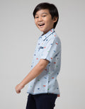 Little M Short Sleeve Shirt Fullprint Dino Stripe Piece Dyed Kantong