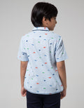 Little M Short Sleeve Shirt Fullprint Dino Stripe Piece Dyed Kantong