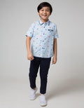 Little M Short Sleeve Shirt Fullprint Dino Stripe Piece Dyed Kantong
