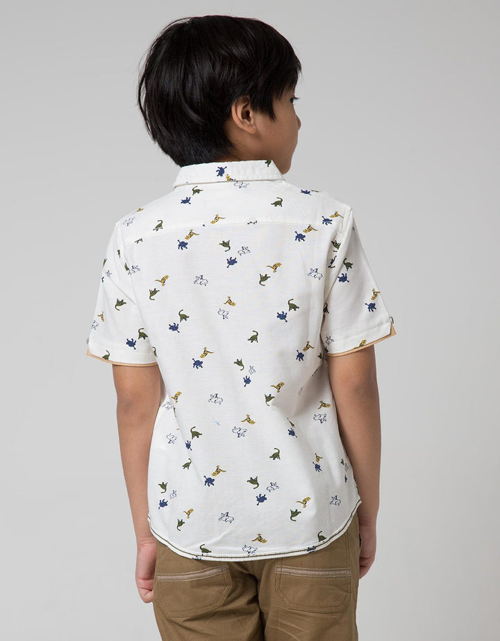 Little M Short Sleeve Shirt Fullprint Dino Oxford Pocket Combination