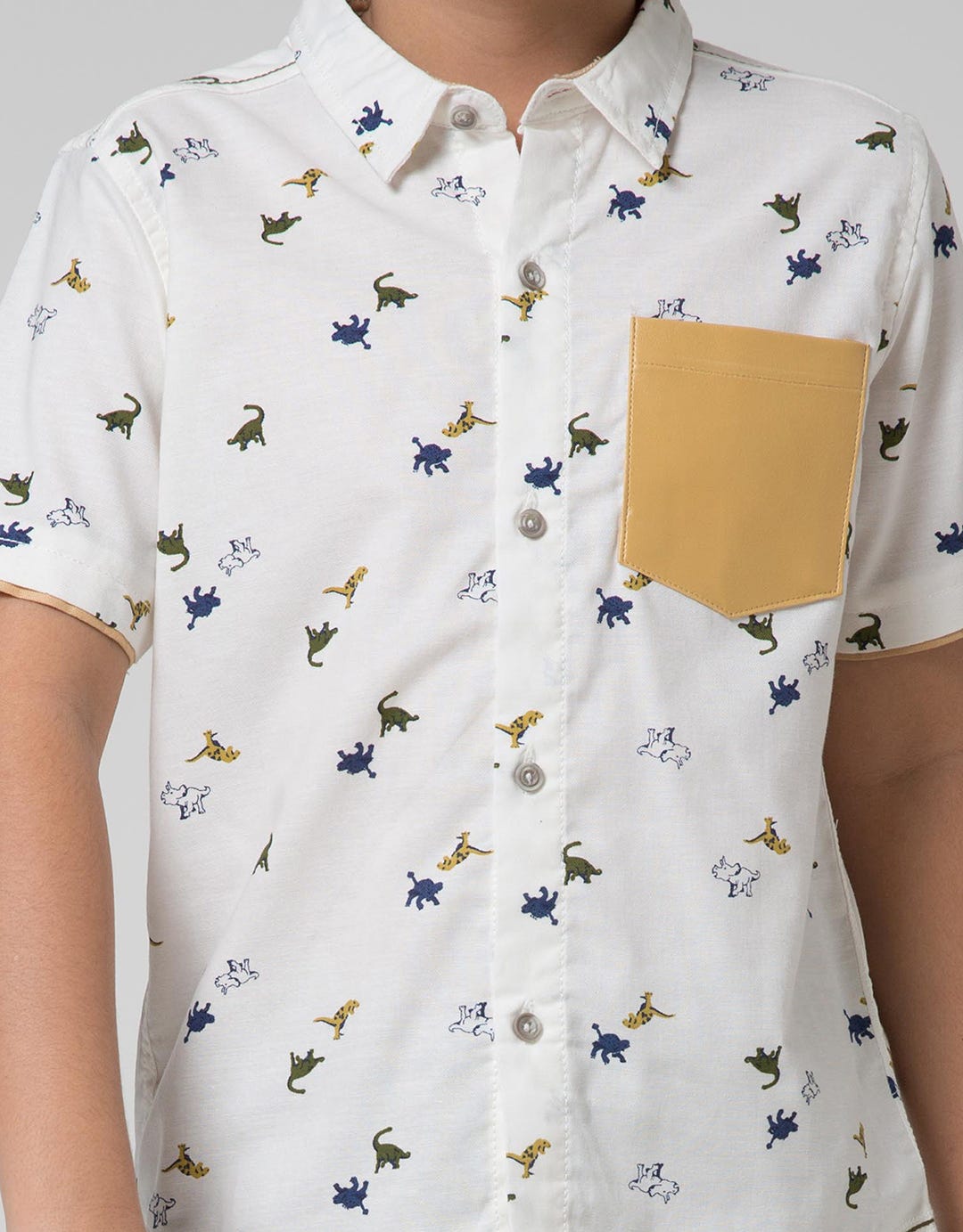 Little M Short Sleeve Shirt Fullprint Dino Oxford Pocket Combination
