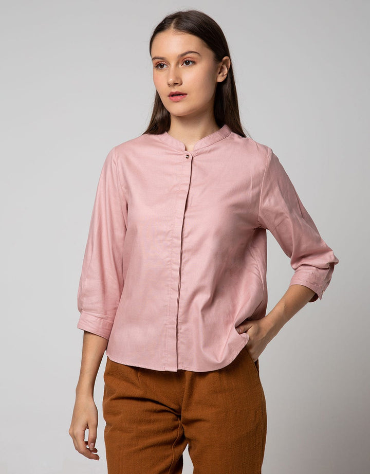 St. Yves Long Sleeve Blouse Top with Golden Button