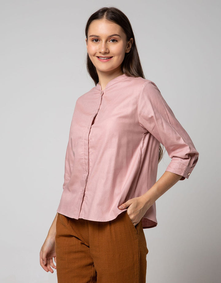 St. Yves Long Sleeve Blouse Top with Golden Button