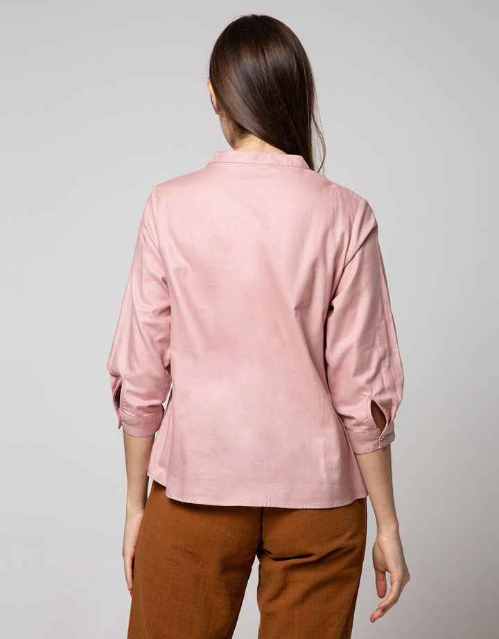 St. Yves Long Sleeve Blouse Top with Golden Button