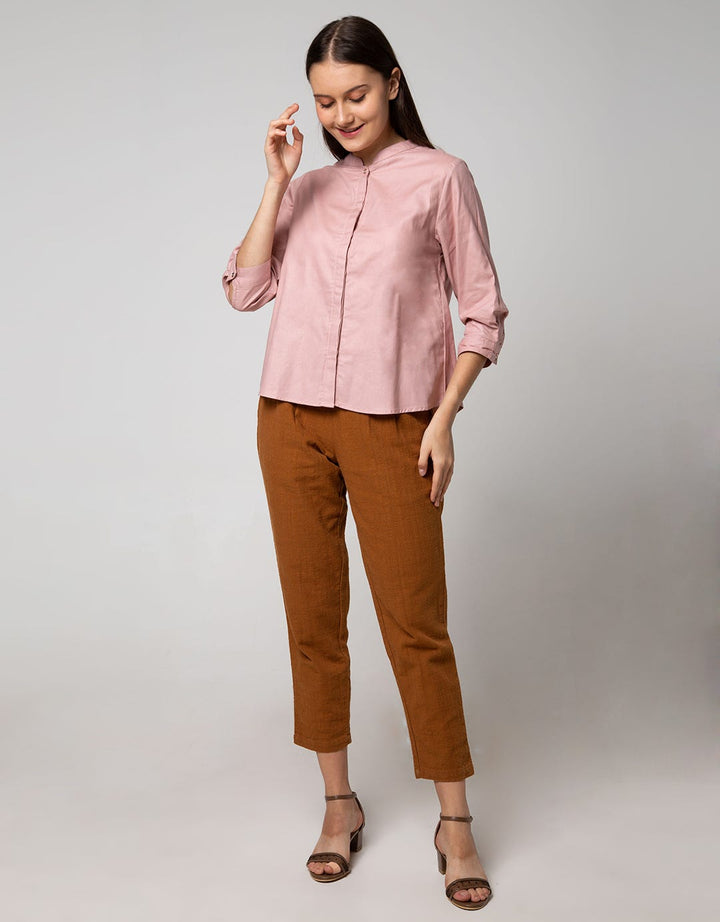 St. Yves Long Sleeve Blouse Top with Golden Button