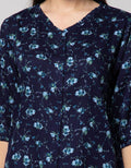 St. Yves Long Sleeve Blouse Top Rayon Twill Print Petit Flower Ruffle Neck