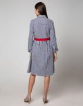 Nevada Long Sleeve Dress Woven with Red List At Waist