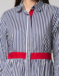 Nevada Long Sleeve Dress Woven with Red List At Waist