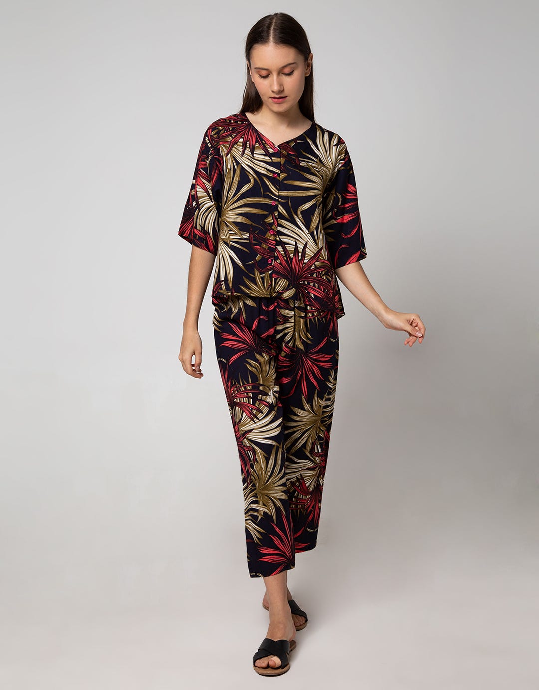 St. Yves Short Sleeve Pyjama Pants Colorful Leaf