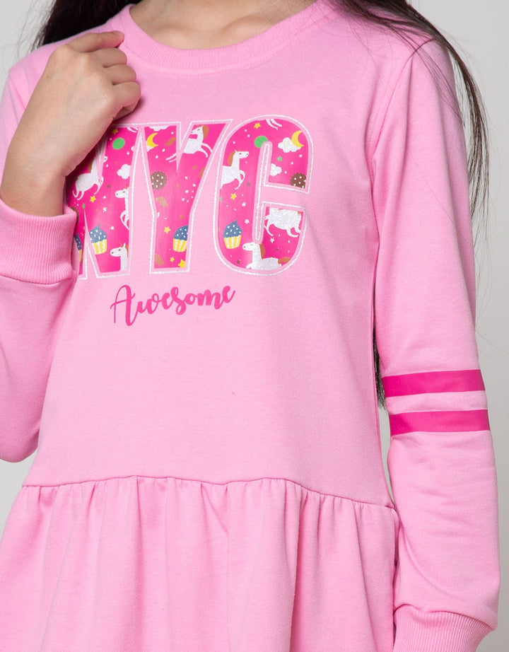 Aero Kids Long Sleeve Midi Dress New York City Fullprint Unicorn