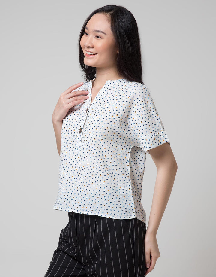 Connexion Short Sleeve Blouse Rneck Print Dapple Dots