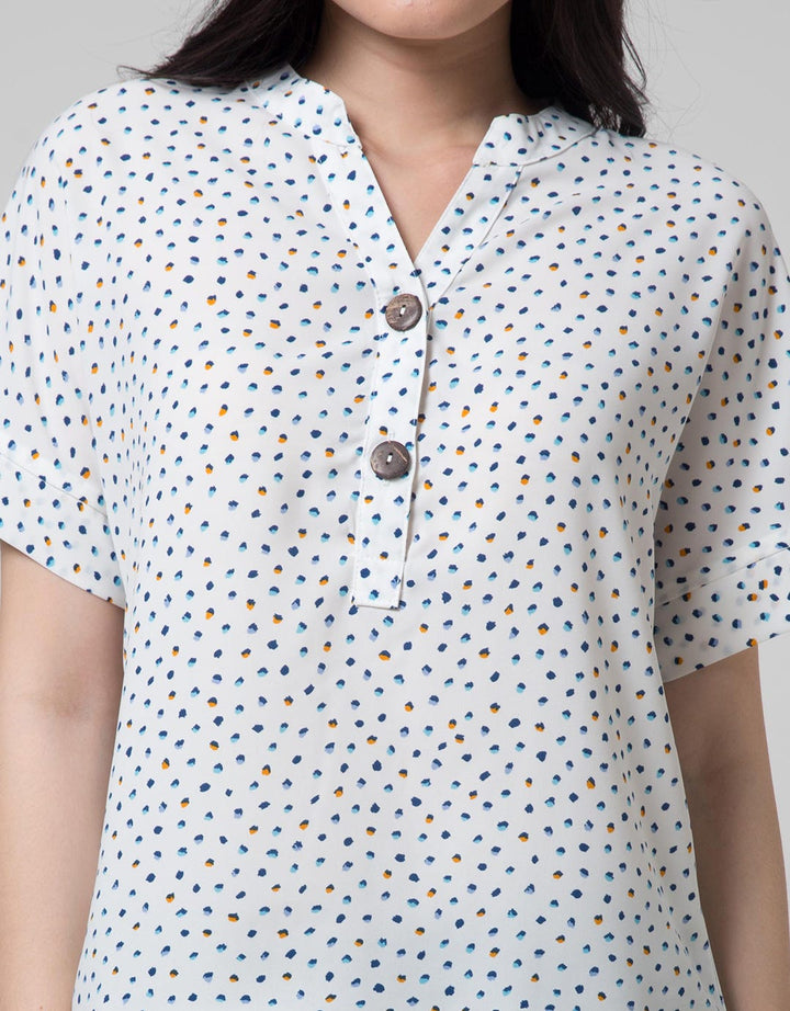 Connexion Short Sleeve Blouse Rneck Print Dapple Dots
