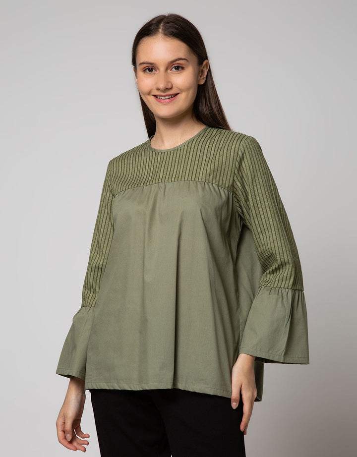 Details Long Sleeve Blouse Top Woven Mix Imp