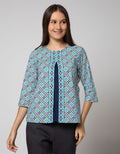 Connexion Blouse Batik With Double Layer Round Neck Jahit