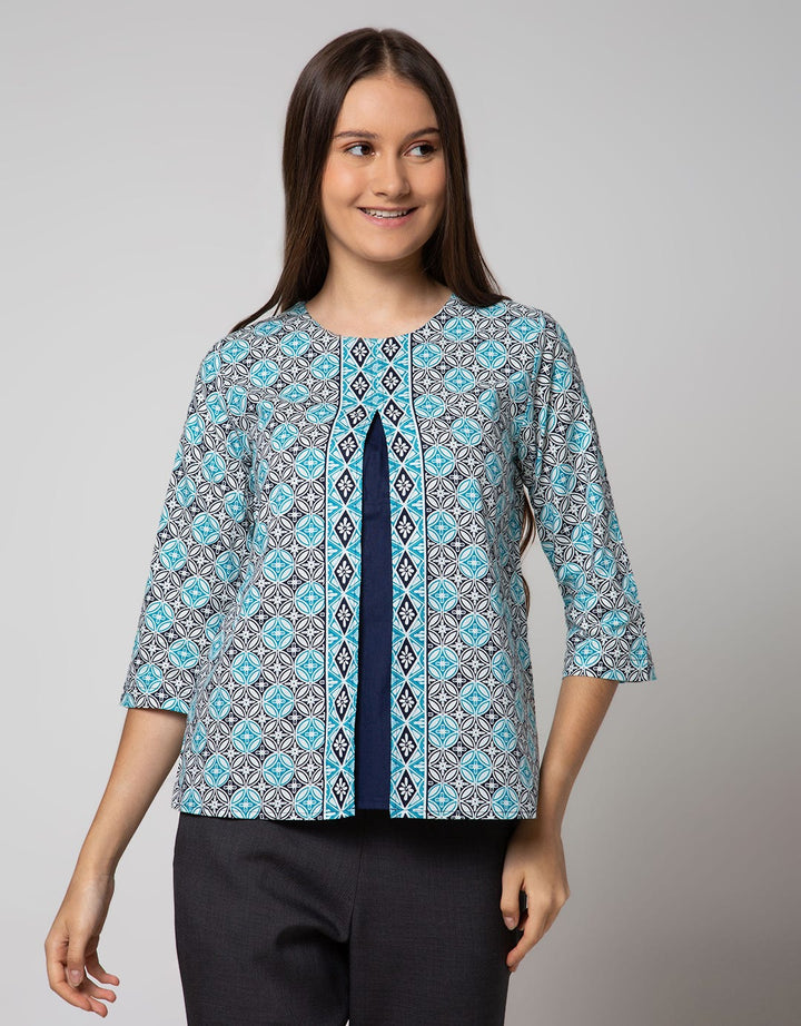 Connexion Blouse Batik With Double Layer Round Neck Jahit