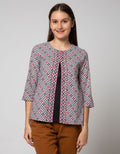 Connexion Blouse Batik With Double Layer Round Neck Jahit