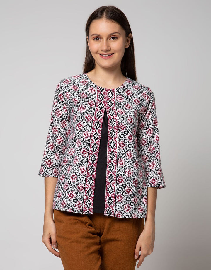 Connexion Blouse Batik With Double Layer Round Neck Jahit