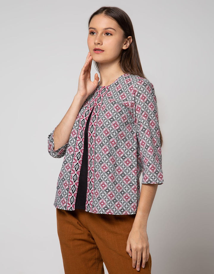 Connexion Blouse Batik With Double Layer Round Neck Jahit