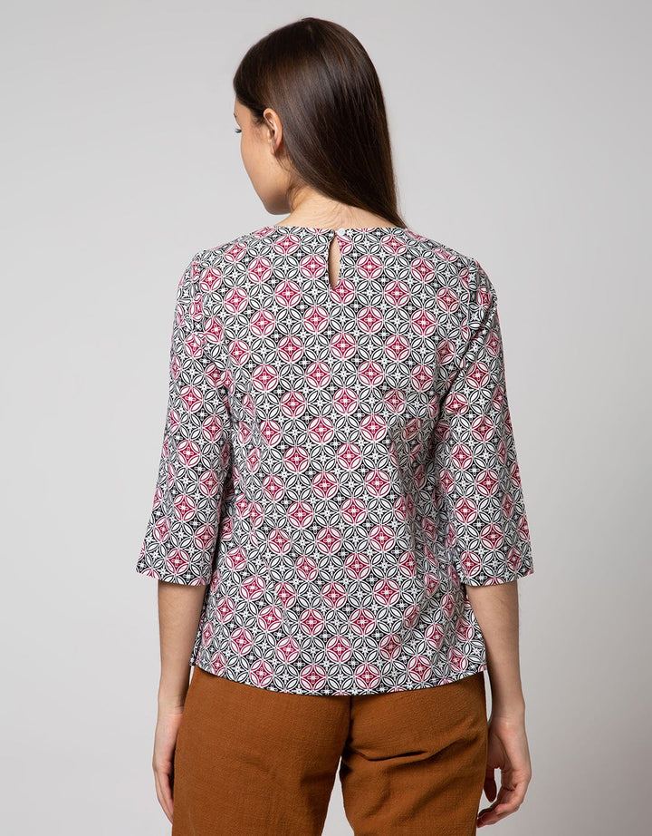 Connexion Blouse Batik With Double Layer Round Neck Jahit