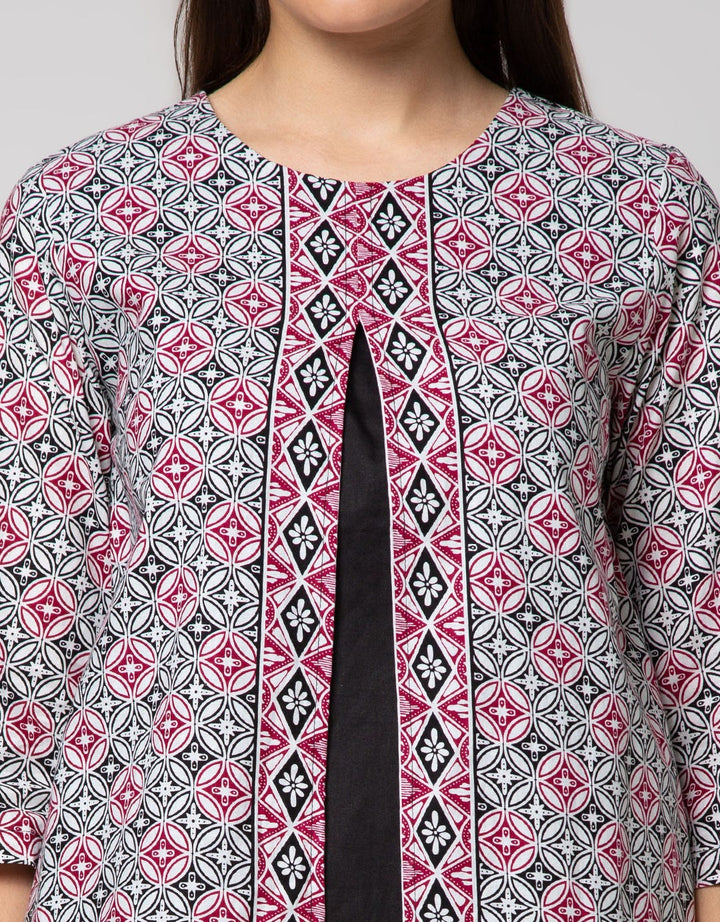 Connexion Blouse Batik With Double Layer Round Neck Jahit