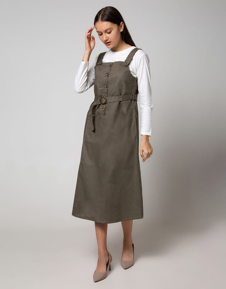 Details Overall Maxi Skirt Dress with Big Belt