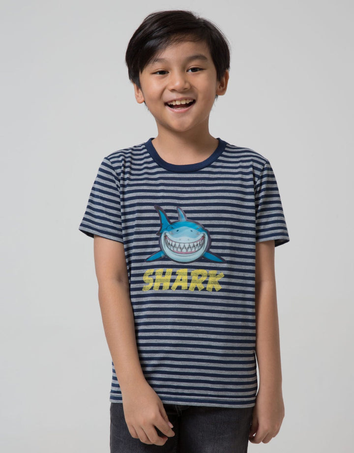 Little M Short Sleeve T-Shirt Fullprint Stripe Hologram Shark