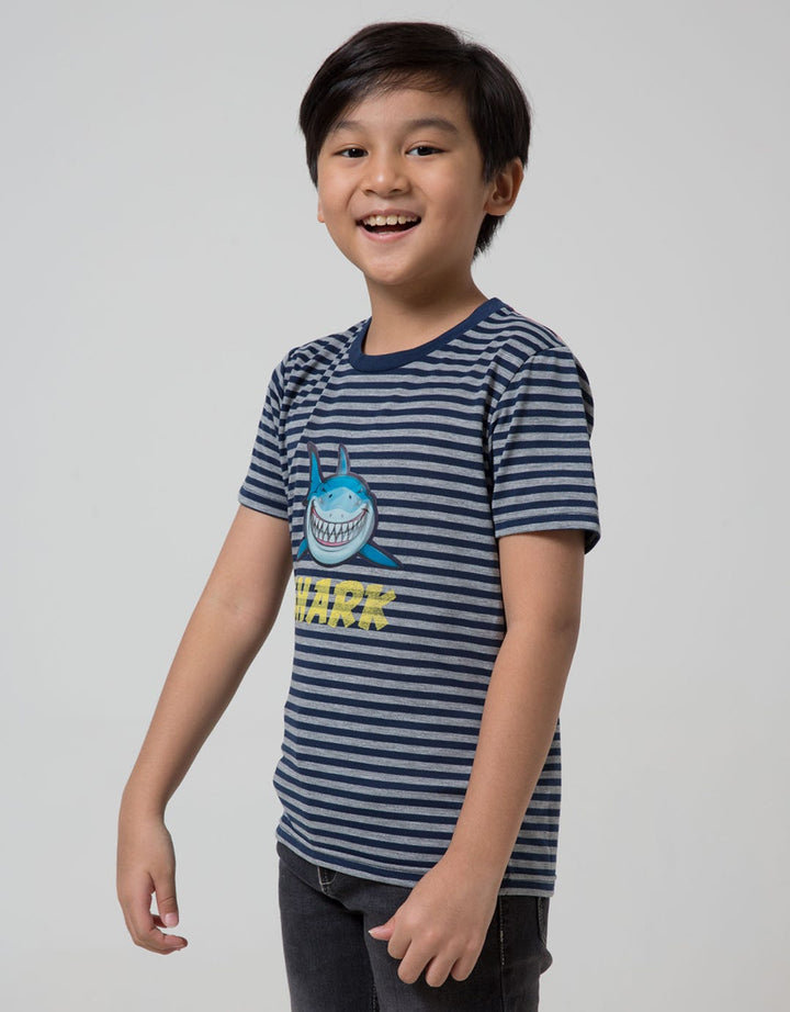 Little M Short Sleeve T-Shirt Fullprint Stripe Hologram Shark