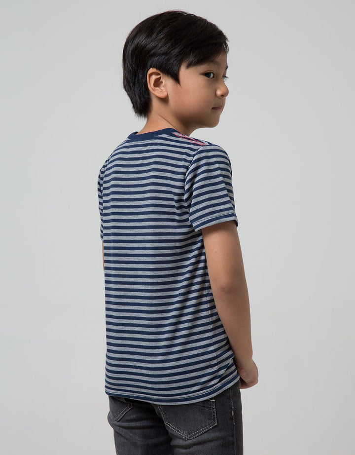Little M Short Sleeve T-Shirt Fullprint Stripe Hologram Shark