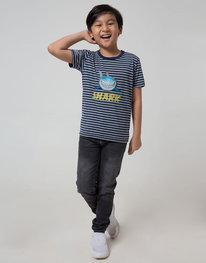 Little M Short Sleeve T-Shirt Fullprint Stripe Hologram Shark