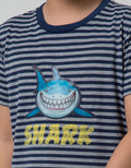 Little M Short Sleeve T-Shirt Fullprint Stripe Hologram Shark