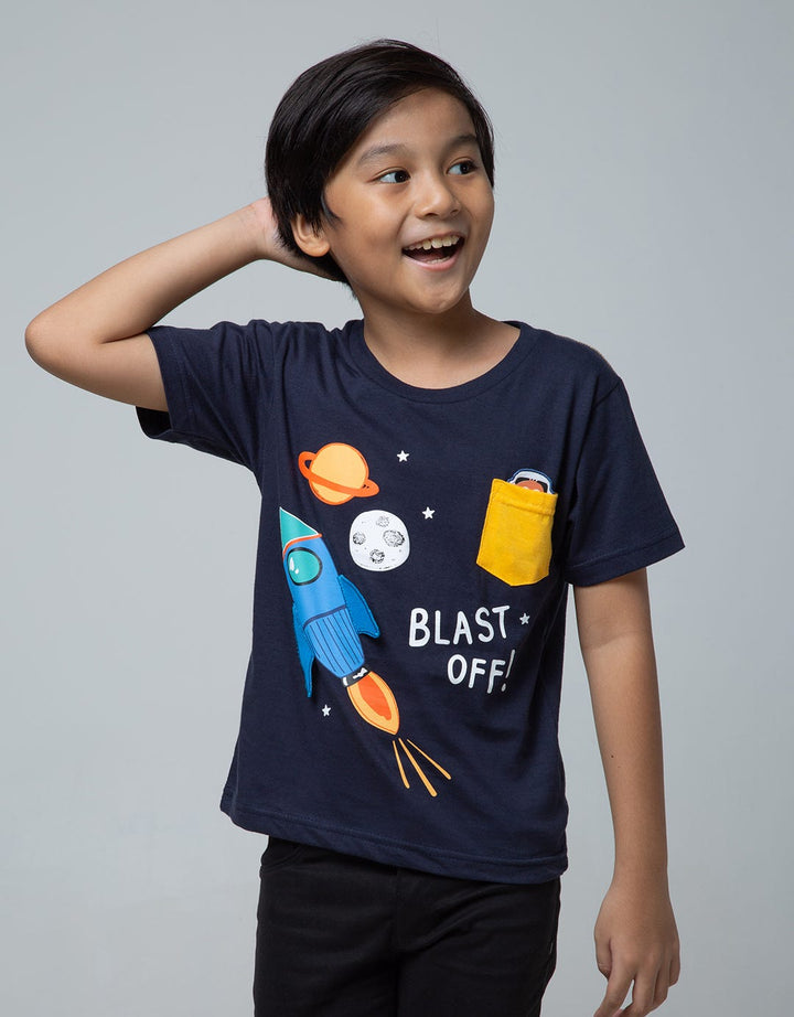 Little M Short Sleeve T-Shirt Rocket Aplikasi Laken Kantong
