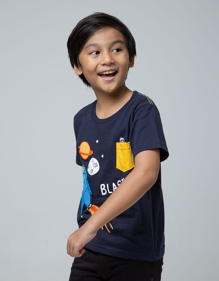 Little M Short Sleeve T-Shirt Rocket Aplikasi Laken Kantong