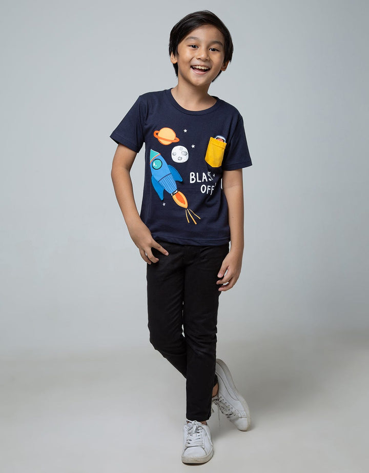 Little M Short Sleeve T-Shirt Rocket Aplikasi Laken Kantong