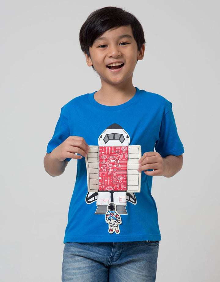 Little M Short Sleeve T-Shirt Rocket Flip Astronot Bordir Gantung