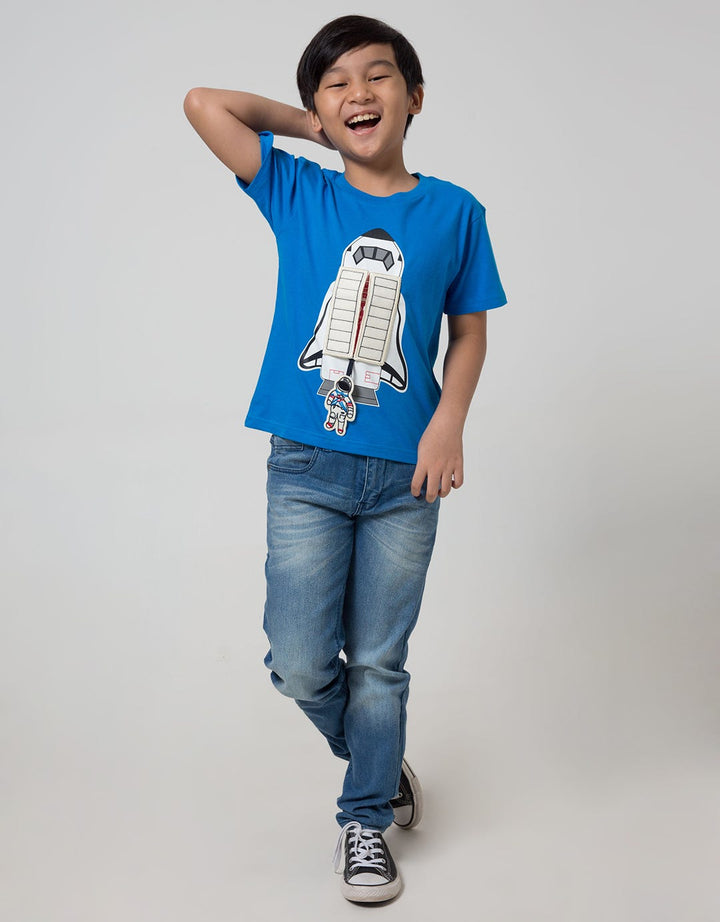 Little M Short Sleeve T-Shirt Rocket Flip Astronot Bordir Gantung