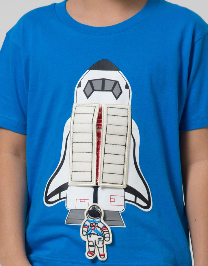Little M Short Sleeve T-Shirt Rocket Flip Astronot Bordir Gantung