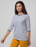 Phenomenal Knit Top Long Sleeve Print T-Shirt Stripes With Rib