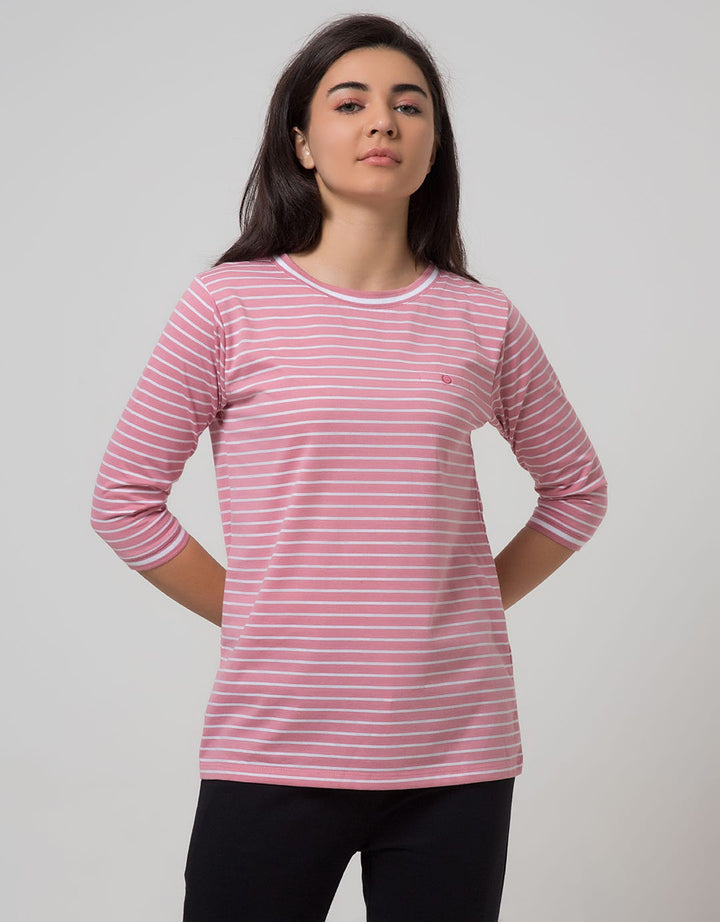 Phenomenal Knit Top Long Sleeve Print T-Shirt Stripes With Rib