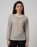 Phenomenal Knit Top Print Long Sleeve T-Shirt Stripes Cabut Jarum