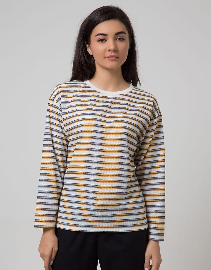 Phenomenal Knit Top Print Long Sleeve T-Shirt Stripes Cabut Jarum