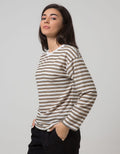 Phenomenal Knit Top Print Long Sleeve T-Shirt Stripes Cabut Jarum