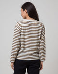 Phenomenal Knit Top Print Long Sleeve T-Shirt Stripes Cabut Jarum