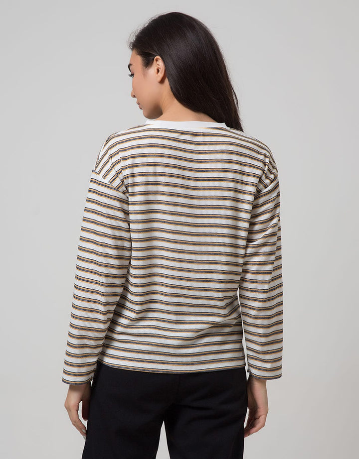 Phenomenal Knit Top Print Long Sleeve T-Shirt Stripes Cabut Jarum