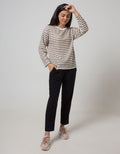 Phenomenal Knit Top Print Long Sleeve T-Shirt Stripes Cabut Jarum