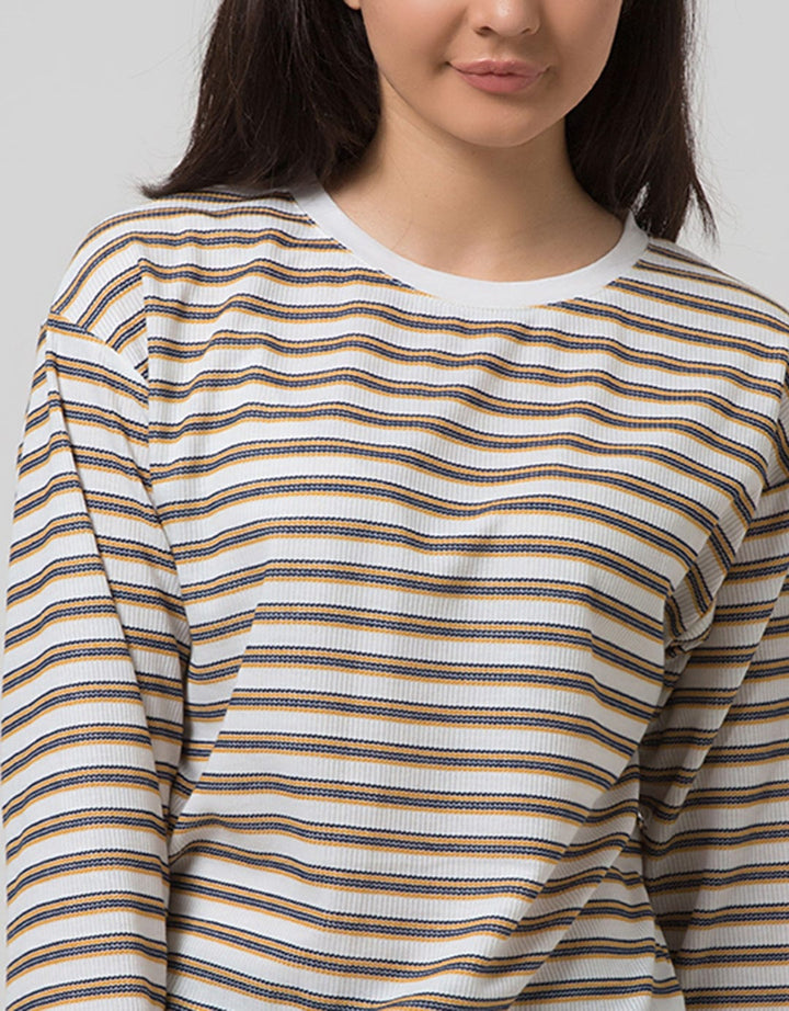 Phenomenal Knit Top Print Long Sleeve T-Shirt Stripes Cabut Jarum