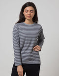 Phenomenal Knit Top Print Long Sleeve T-Shirt Stripes Cabut Jarum