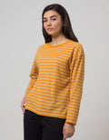 Phenomenal Knit Top Print Long Sleeve T-Shirt Stripes Pull Out the Needle